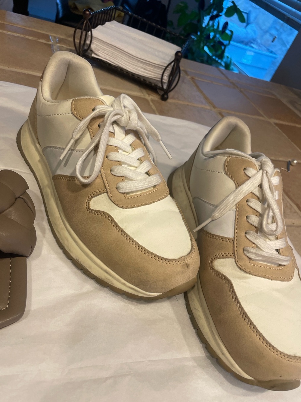 Ladies Neutral Beige & White Sneakers